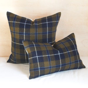 Douglas Tartan Plaid Pillow Cover, Gold and Navy Plaid Wool Pillow Cover (Made to Order)