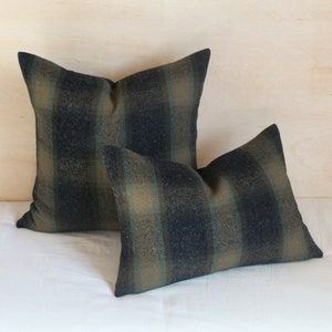 Metolius Plaid Pillow Cover, Gray and Gold Plaid Wool Pillow Cover (Made to Order)
