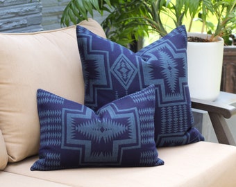 Harding Indigo Outdoor Pillow Cover, Navy Southwestern Outdoor Pillow Cover (Made to Order)