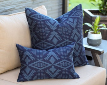 River Tonal Midnight Outdoor Pillow Cover, Navy Blue All Weather Pillow Cover, Dark Blue Outdoor Pillow Cover (Made to Order)