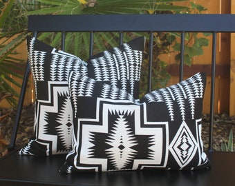 Harding Classic Outdoor Pillow Cover, Black and White Southwestern All Weather Pillow Cover (Made to Order)