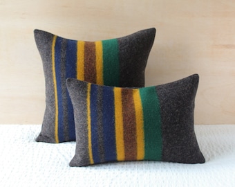 Yakima Camp Blanket Wool Pillow Cover in Oxford, Striped Cabin Pillow (Made to Order)