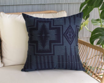 Harding Indigo Outdoor Pillow Cover, Navy Southwestern Outdoor Pillow Cover (Made to Order)