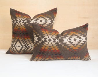 Mission Trails Wool Pillow Cover, Brown Southwestern Pillow Cover (Made to Order)
