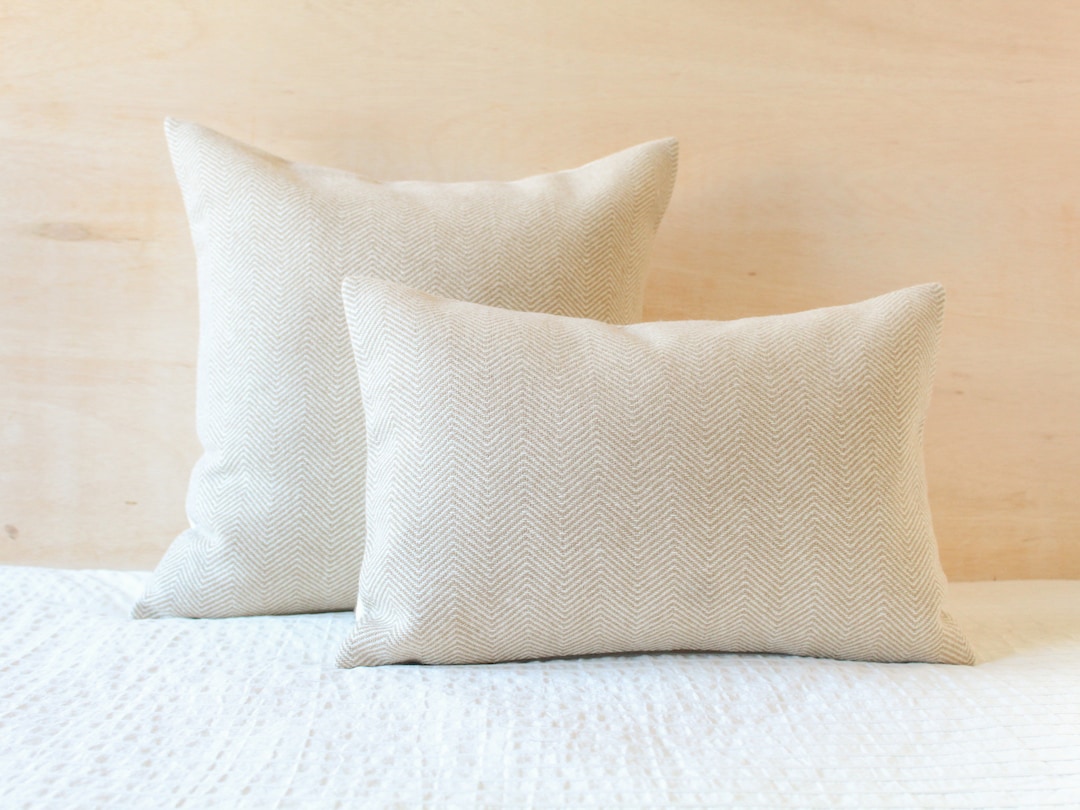 Gold Herringbone Wool Pillow Cover, Tan and Cream Patterned Wool Pillow Cover (Made to Order) - 20x20 inches
