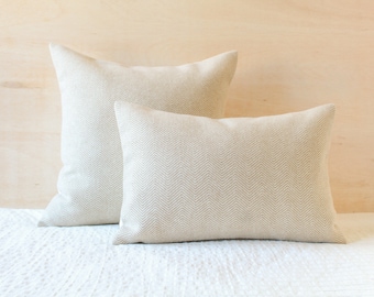 Gold Herringbone Wool Pillow Cover, Tan and Cream Patterned Wool Pillow Cover (Made to Order)