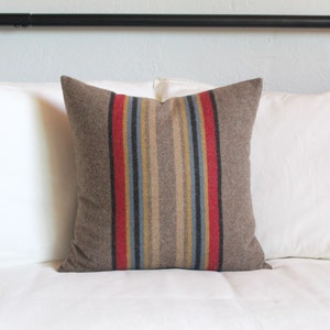 Yakima Camp Stripe Merino Wool Pillow Cover in Mineral Umber by True Having • Shown in 18"x18" size