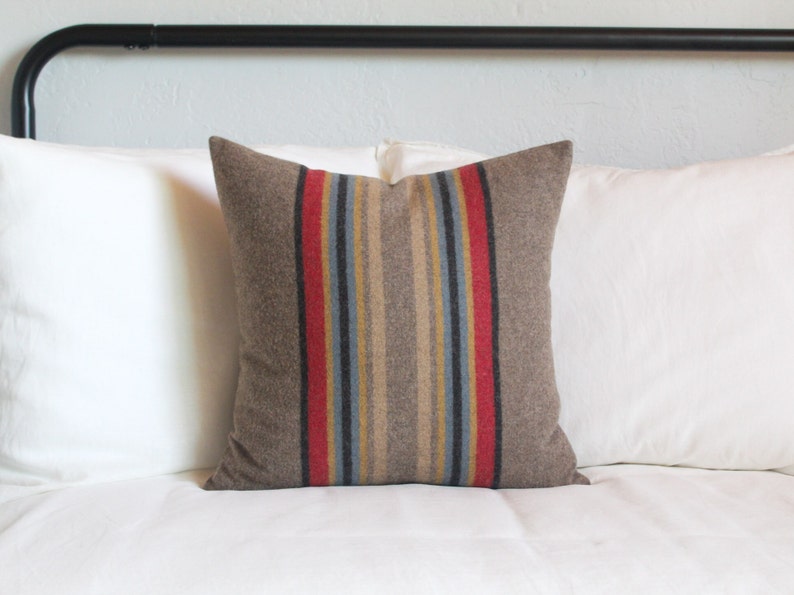 Yakima Camp Stripe Merino Wool Pillow Cover in Mineral Umber by True Having • Shown in 18"x18" size