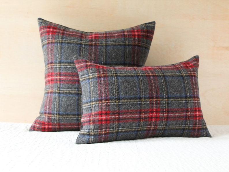 Charcoal Stewart Plaid Pillow Cover Gray and Red Tartan Plaid Etsy