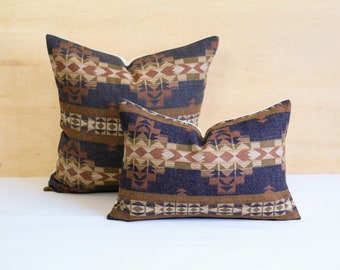 Desert Dawn Pillow Cover, Brown and Navy Southwestern Pillow Cover (Made to Order)