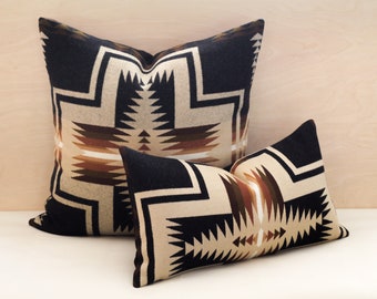 Oxford Harding Wool Pillow Cover, Black and Camel Southwestern Pillow Cover (Made to Order)