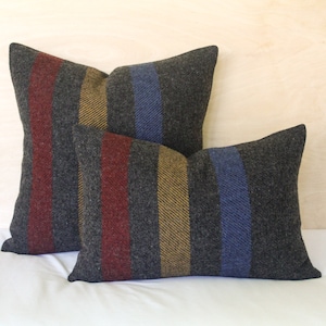 Oxford Stripe Wool Pillow Cover • Red, Gold, Blue Striped Wool Pillow Cover (Made to Order)