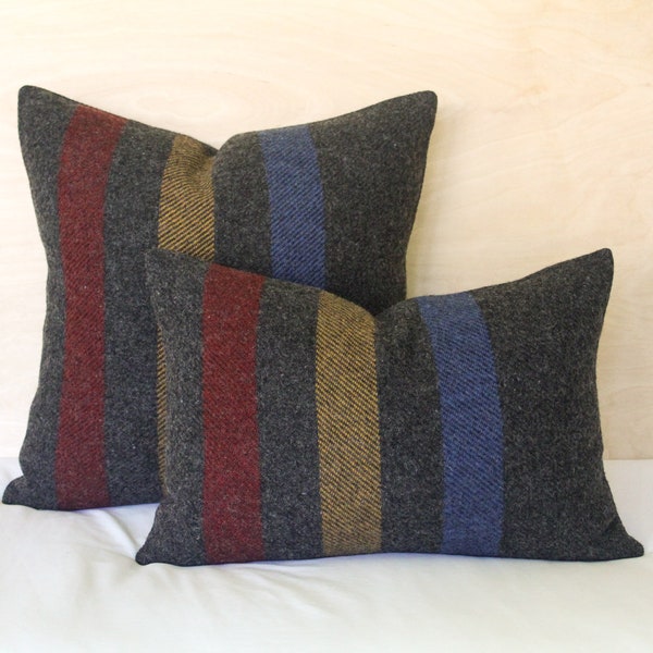 Oxford Stripe Wool Pillow Cover • Red, Gold, Blue Striped Wool Pillow Cover (Made to Order)