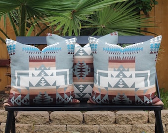 Chief Joseph Aqua Outdoor Pillow Cover (Ready to Ship)