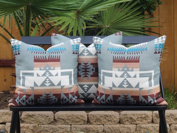 Chief Joseph Aqua Outdoor Pillow Cover ready to Ship Etsy Canada