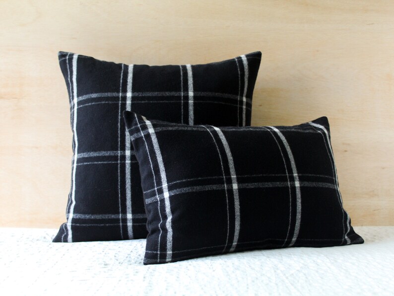 Black and White Windowpane Plaid Merino Wool Pillow Cover by Etsy
