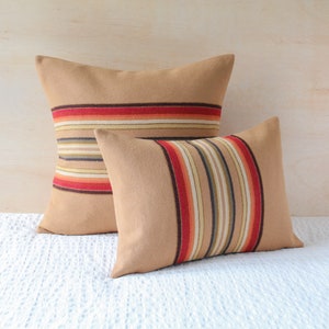 Camel Striped Pillow Cover, Wool Cabin Pillow, Camp Blanket Style Pillow Cover (Made to Order)