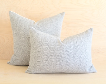 Gray Herringbone Wool Pillow Cover, Gray and Cream Chevron Pillow Cover (Made to Order)