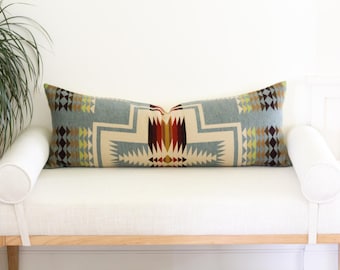 14x36 Shale Harding Wool Long Lumbar Pillow Cover (Ready to Ship)
