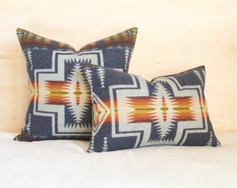 Navy Harding Wool Pillow Cover, Southwestern Pillow Cover (Made to Order)