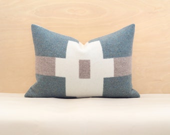 14x20 Kitt Peak Wool Pillow Cover, Blue and Cream Southwestern Pillow Cover (Ready to Ship)