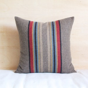 Yakima Camp Stripe Merino Wool Pillow Cover in Mineral Umber by True Having • Shown in 18"x18" size (front)