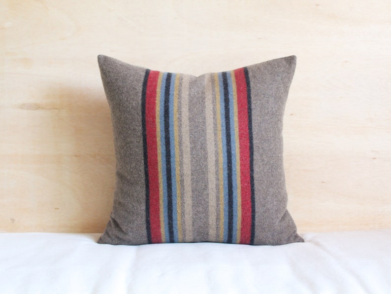 Yakima Camp Stripe Merino Wool Pillow Cover in Mineral Umber by True Having • Shown in 18"x18" size (front)
