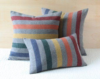 Multi Stripe Merino Wool Pillow Cover, Camp Blanket Pillow Cover (Made to Order)