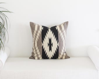 18x18 Wool Pillow Cover in Water Pattern, Black and Taupe Southwestern Pillow Cover (Ready to Ship)