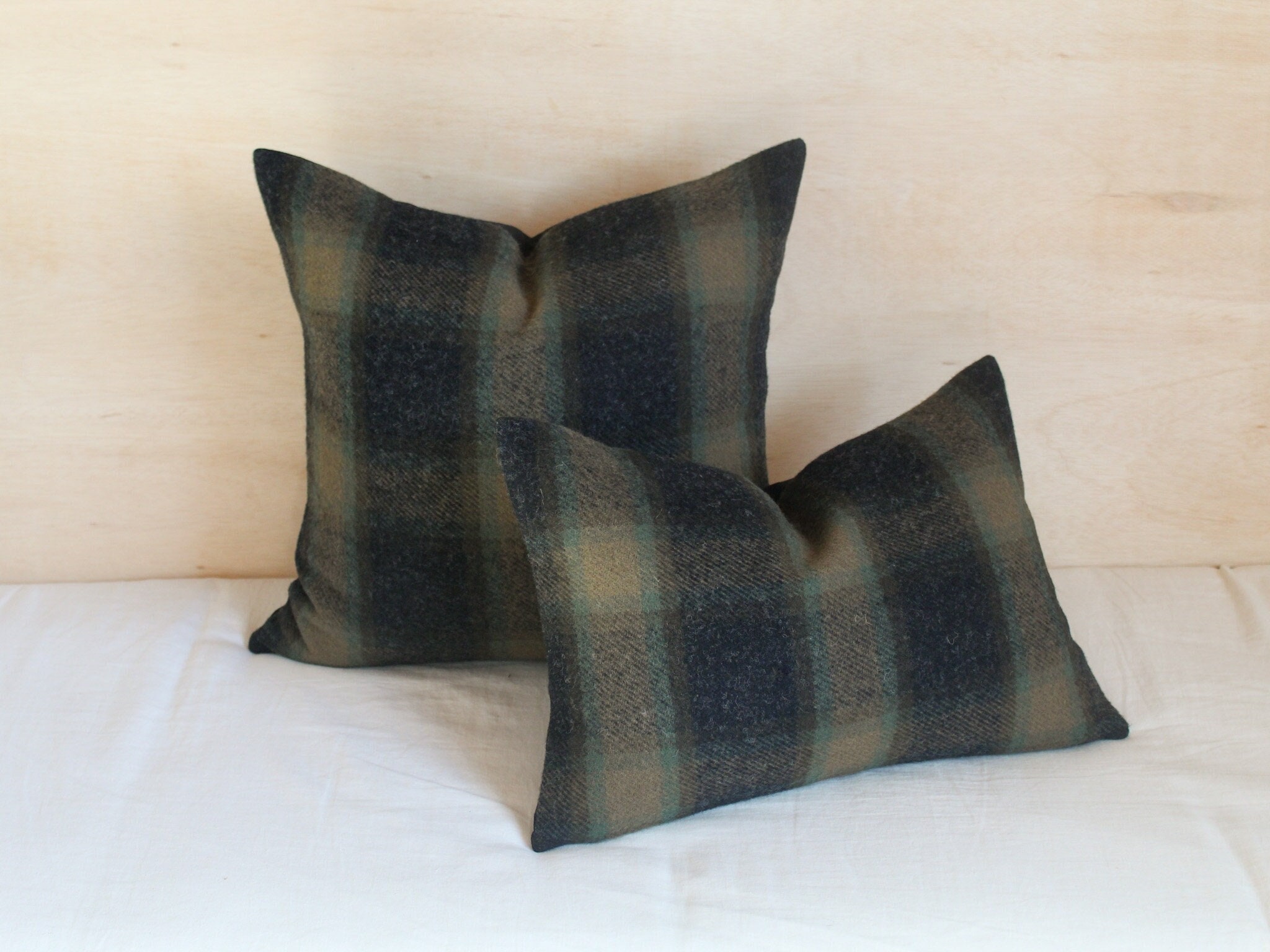 Metolius Plaid Pillow Cover, Gray and Gold Plaid Wool Pillow Cover (Made to Order)