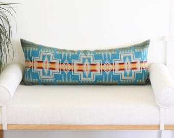 14x36 Turquoise Harding Wool Pillow Cover, Southwestern Pillow Cover (Made to Order)