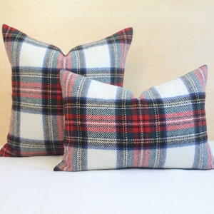 Red, Green, and White Stewart Plaid Wool Pillow Cover, Christmas Plaid Pillow Cover (Made to Order)