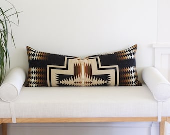 Housse de coussin lombaire longue en laine Oxford Harding 14x36 (Fabriquée sur commande)