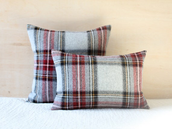 Gray and Red Plaid Wool Pillow Cover Classic Plaid Pillow Cover Stewart Plaid Pillow made to Order Etsy Canada