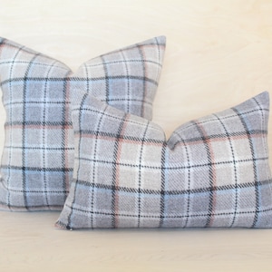 Pearl Plaid Wool Pillow Cover (Small-Scale Plaid), Light Plaid Farmhouse Pillow Cover (Made to Order)