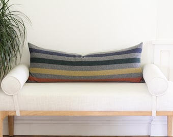 14x36 Multicolor Stripe Merino Wool Long Lumbar Pillow Cover (Ready to Ship)