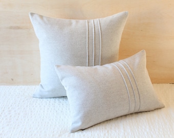 Beige Wool Pillow Cover with Stitching Detail by True Having (Made to Order)