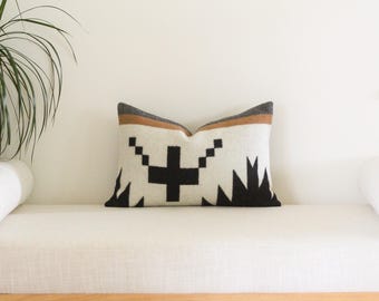 12x18 Spider Rock Wool Pillow Cover, Camel, Black and White Southwestern Pillow Cover (Ready to Ship)