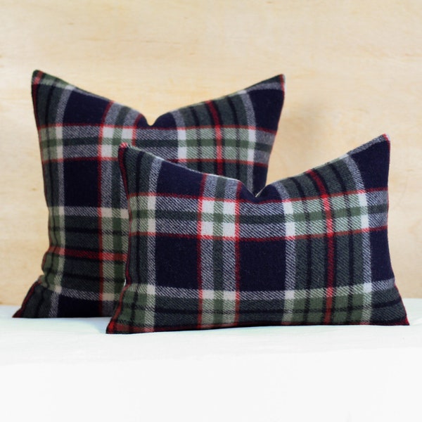 Tabor Plaid Pillow Cover, Blue and Green Plaid Wool Pillow Cover (Made to Order)