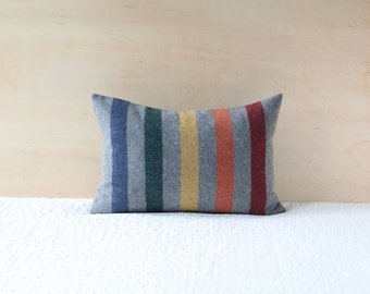 Multi Stripe Merino Wool Pillow Cover, Camp Blanket Pillow Cover