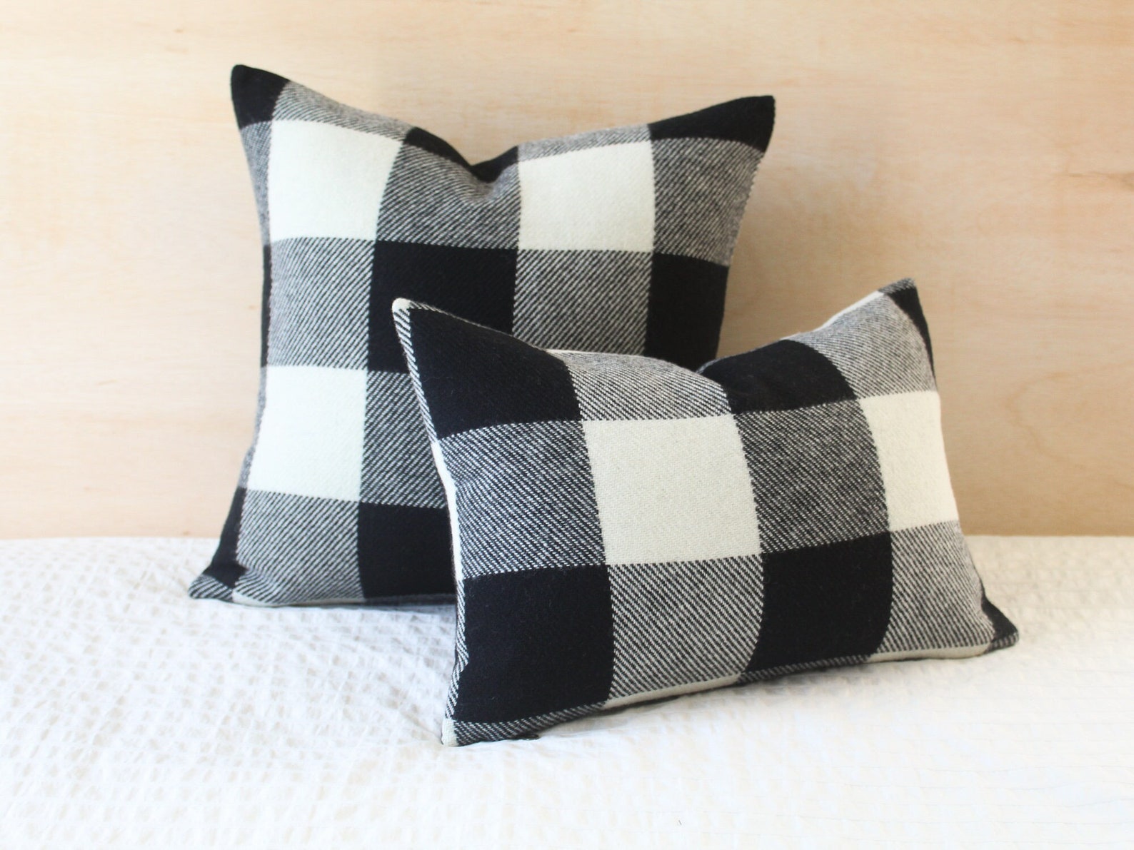 Black and White Buffalo Plaid Pillow Cover Plaid Wool Pillow Etsy