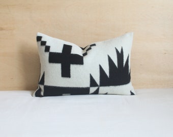 12"x18" Spider Rock Wool Pillow Cover (Style B), Black and White Geometric Pillow Cover