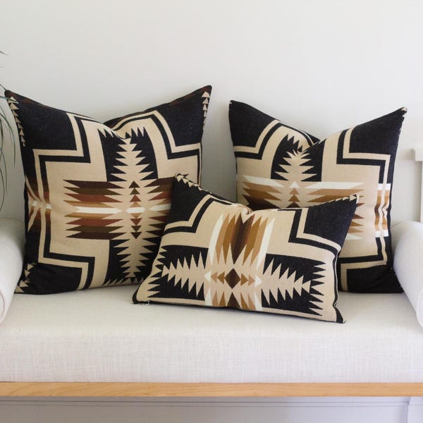 Oxford Harding Wool Pillow Cover, Black and Camel Southwestern Pillow Cover (Ready to Ship)