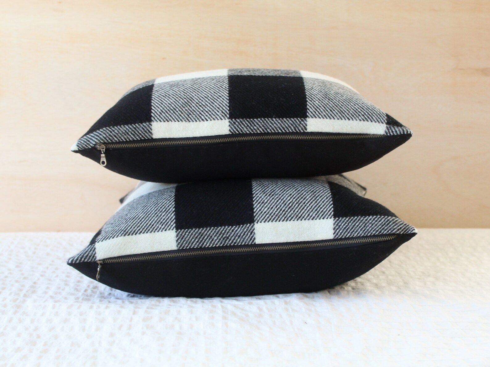 Black and White Buffalo Plaid Pillow Cover Plaid Wool Pillow Etsy
