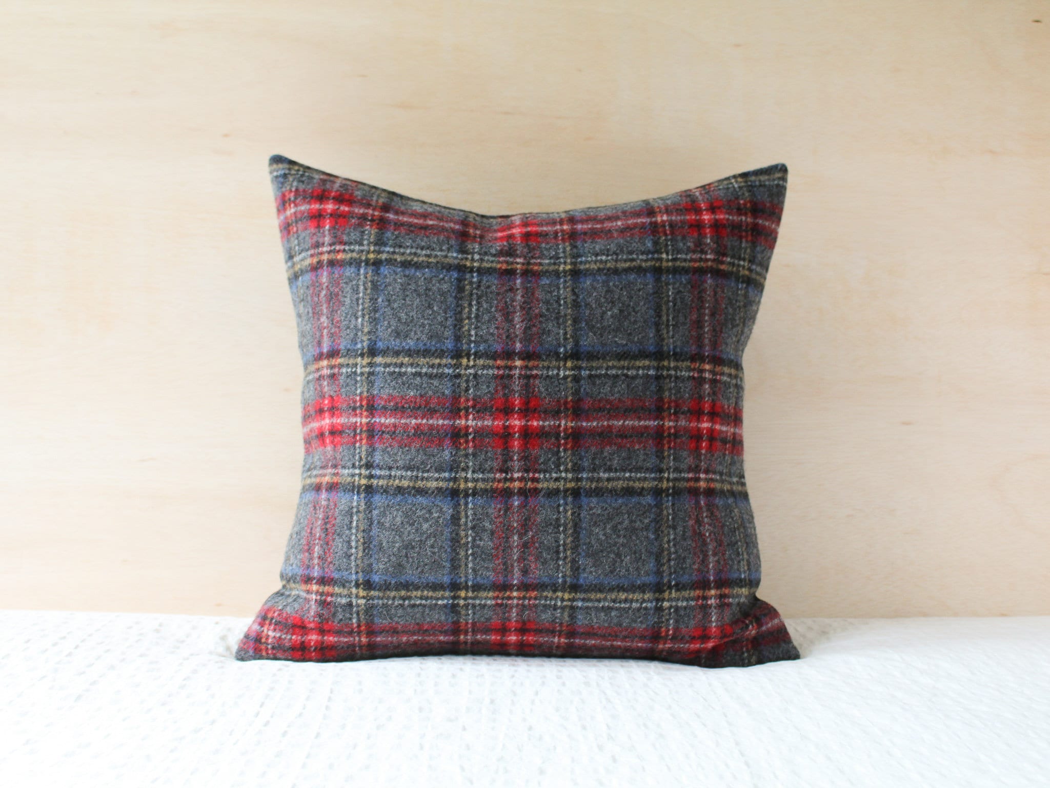 Gray and Red Plaid Wool Pillow Cover Stewart Tartan Plaid Etsy
