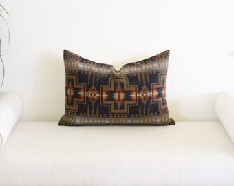14x20 Navy & Tan Harding Wool Pillow Cover, Southwestern Pillow Cover (Made to Order)