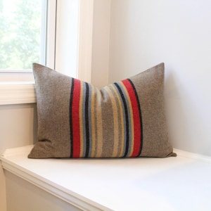 Yakima Camp Stripe Merino Wool Pillow Cover in Mineral Umber, Pacific Northwest Cabin Pillow Cover by True Having (Made to Order)
