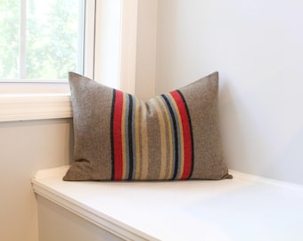 Yakima Camp Stripe Merino Wool Pillow Cover in Mineral Umber, Pacific Northwest Cabin Pillow Cover by True Having (Made to Order)