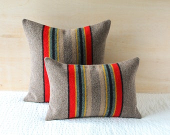 Yakima Camp Blanket Wool Pillow Cover in Mineral Umber, Striped Cabin Pillow (Made to Order)