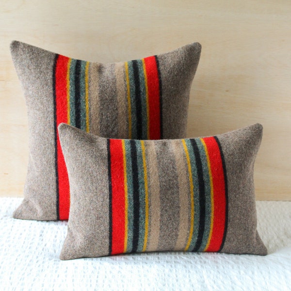 Yakima Camp Blanket Wool Pillow Cover in Mineral Umber, Striped Cabin Pillow (Ready to Ship)